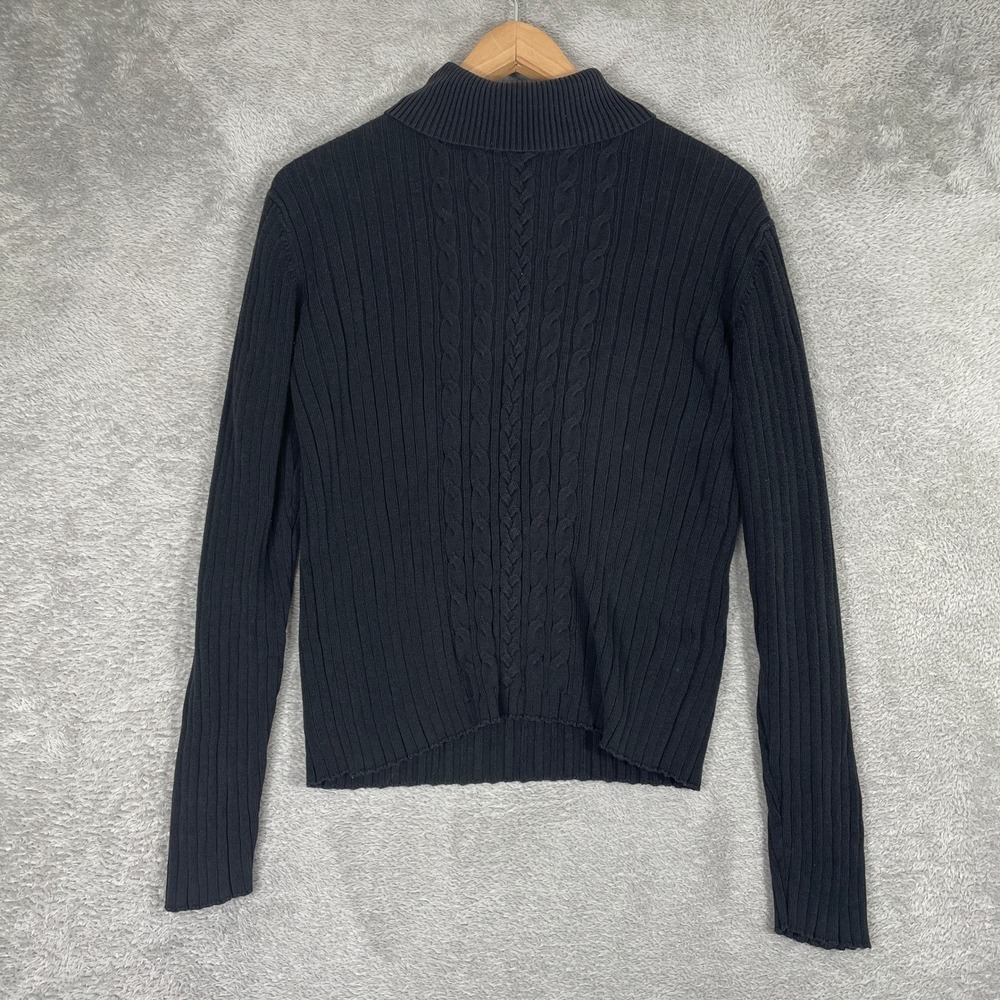 NorthCrest Sweater Womens Large Black Cable Knit Mock Neck Ribbed Pullover